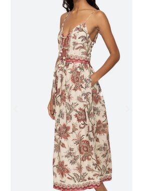 Sea New York Cassandra Slip Cream Maxi Dress with Red and Green Floral Print